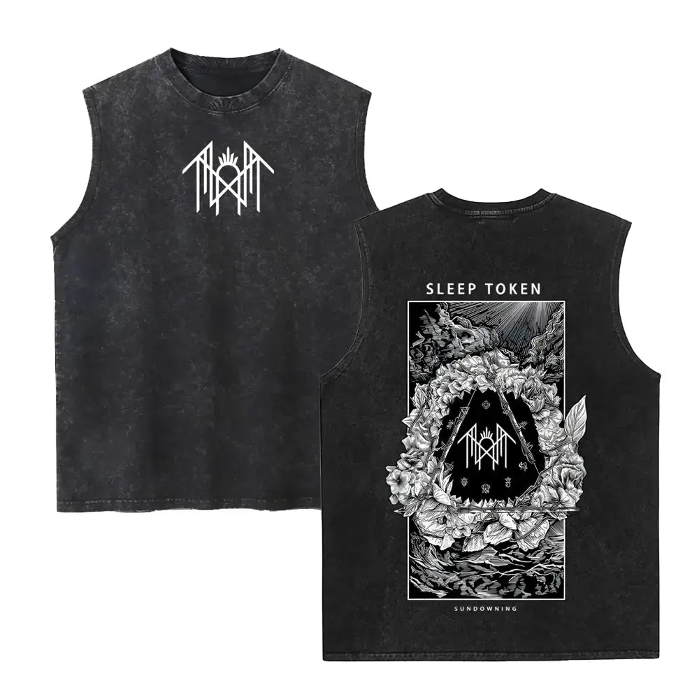 Sleep Token Band Vintage Washed Cotton Sleeveless Vest Retro Symbol Graphic Loose Fit Unisex Tank Top Classic Rock Streetwear Casual Daily Outdoor Concert Outfit Ideal Boyfriend Couple Gift Summer Fashion Apparel