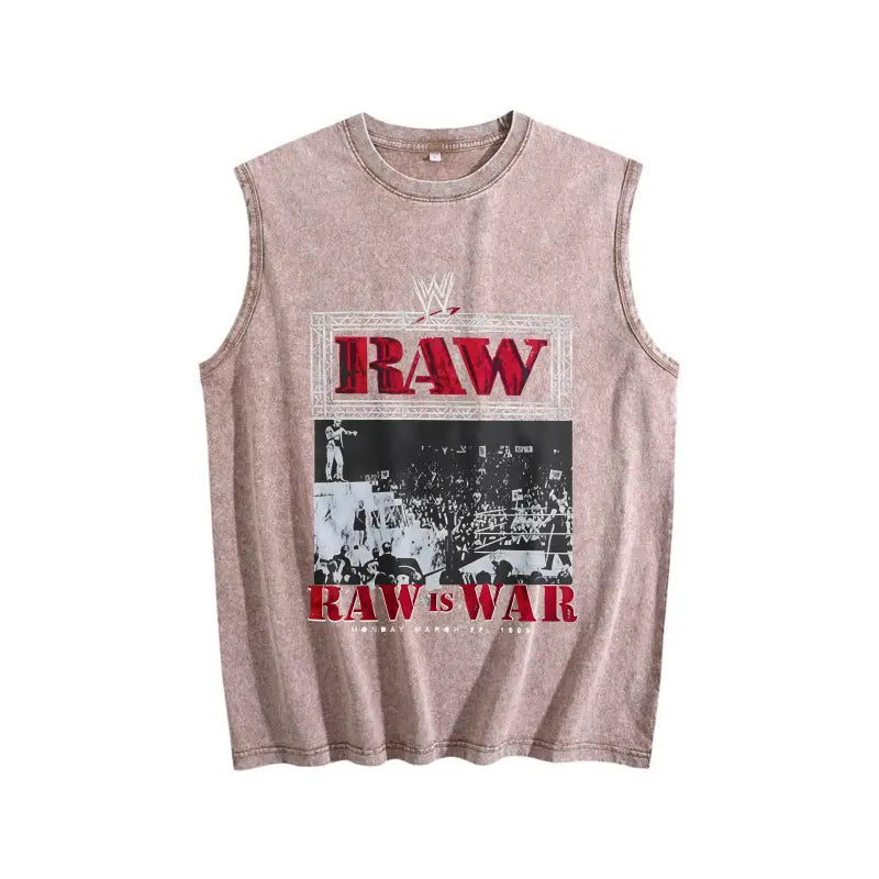 WWE 2026 RAW Legends Exclusive Limited Washed Graphic Vest Heavyweight Premium Cotton Oversized Streetwear Urban Fashion Sleeveless Crewneck Soft Comfortable Casual Summer Top Trendy Retro Apparel Daily Outfit Perfect Gift For Wrestling Fans Adult Men