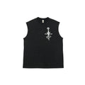 Men's Vintage Double-Sided Graphic Tank Top - 100% Cotton Retro Streetwear Washed Vest, Breathable Relaxed Fit for Casual Wear