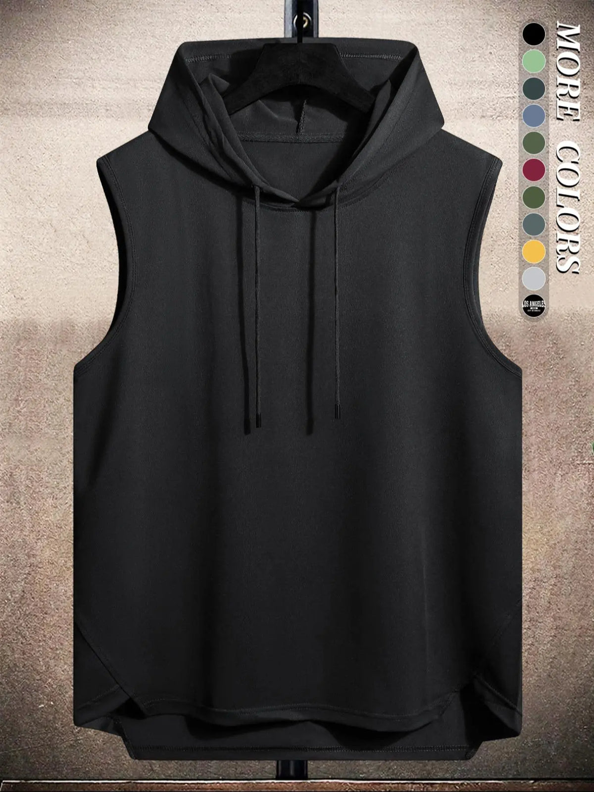 Men's Plain Drawstring High Low Hem Hooded Tank Top, Sleeveless Shirt, Regular Fit Casual Sleeveless Vest, Going Out Top, National Day Clothing, Sleeveless Clothes