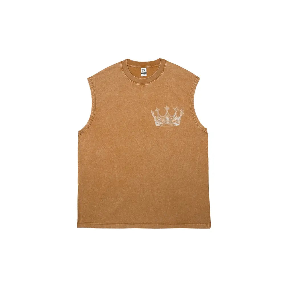Men's Vintage Washed Loose Soft Breathable Fabric Graphic Tank Top, Christian Crown Print Unisex Oversized Cotton Vest Streetwear