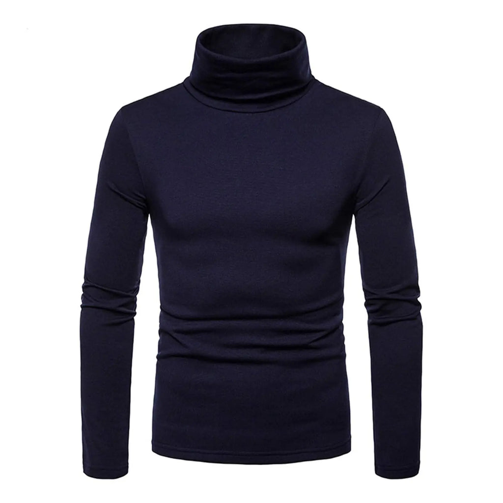 Men's Stylish Turtleneck Thermal Wear Longsleeves T-Shirt, Solid Polyester Spandex Casual Menswear Base Layer - Warm Arms for Outdoor Winter Sports, No XXL Option