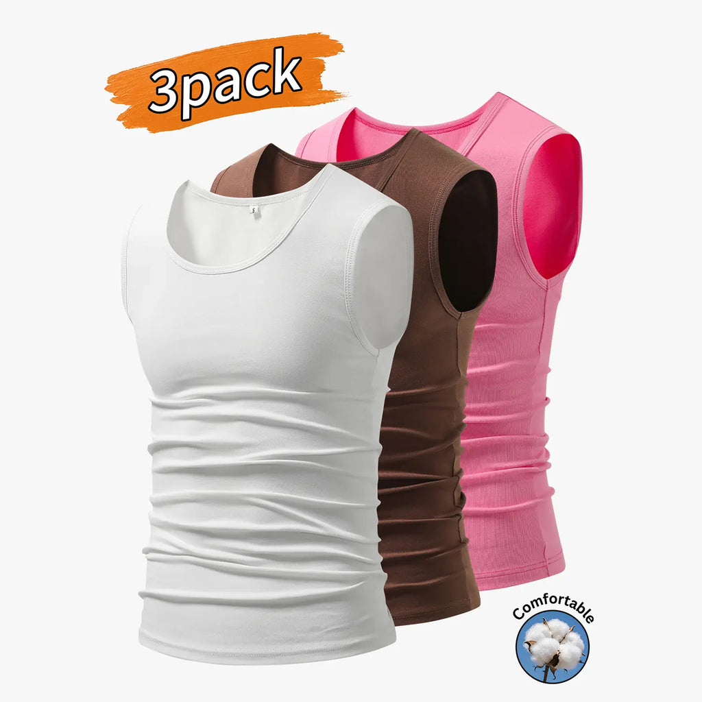3-Pack Men’s Tank Tops, Men’s Sleeveless T-Shirts, Men’s Cotton Tank Tops Crew neck, simple design; soft, stretchy fabric that feels gentle against the skin and is breathable when worn. Suitable for everyday layering, home wear/sleeping, and workouts/runn