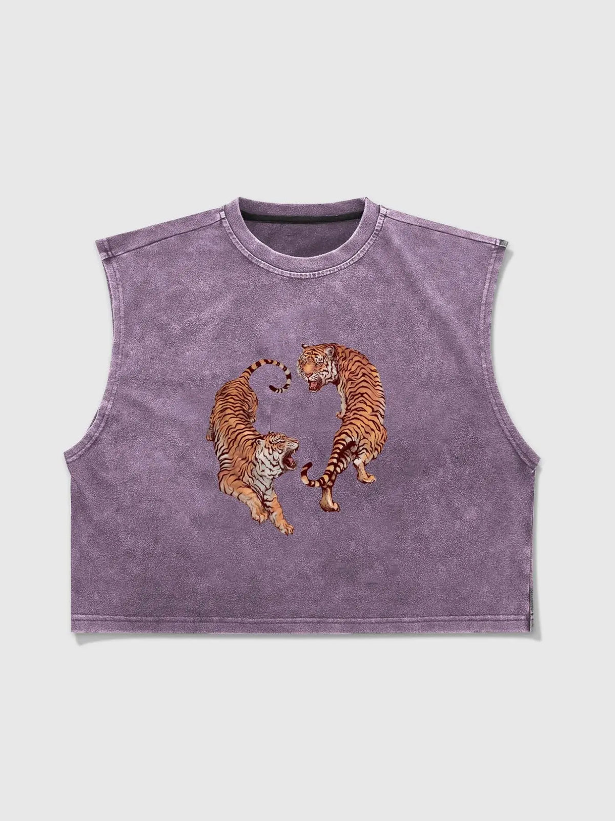 Men's Vintage Washed Animal Tiger Graphic Aesthetic Cropped Urban Street Tank Top, Sleeveless Casual Streetwear, Workout Athletic Muscle Shirt, Sporty Fitted Design, Menswear, Muscle Singlet, Vest Tops