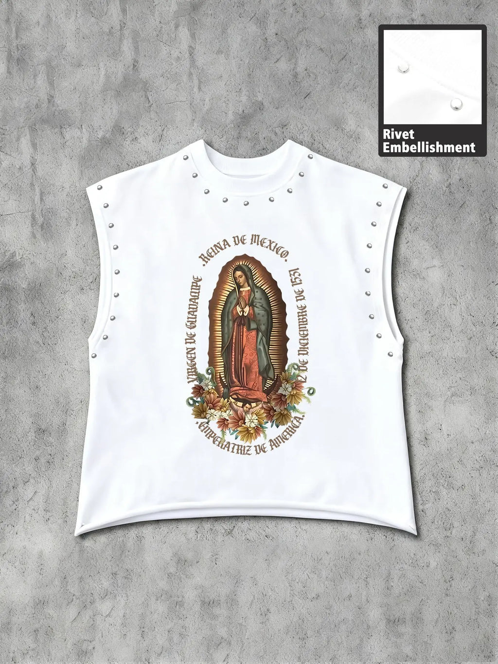 Unisex Sleeveless Vest, Virgin Mary Faith Print, Casual Streetwear, Trendy and Comfortable, All Seasons, Fitted Graphic Design, Sleeveless Loose Tank