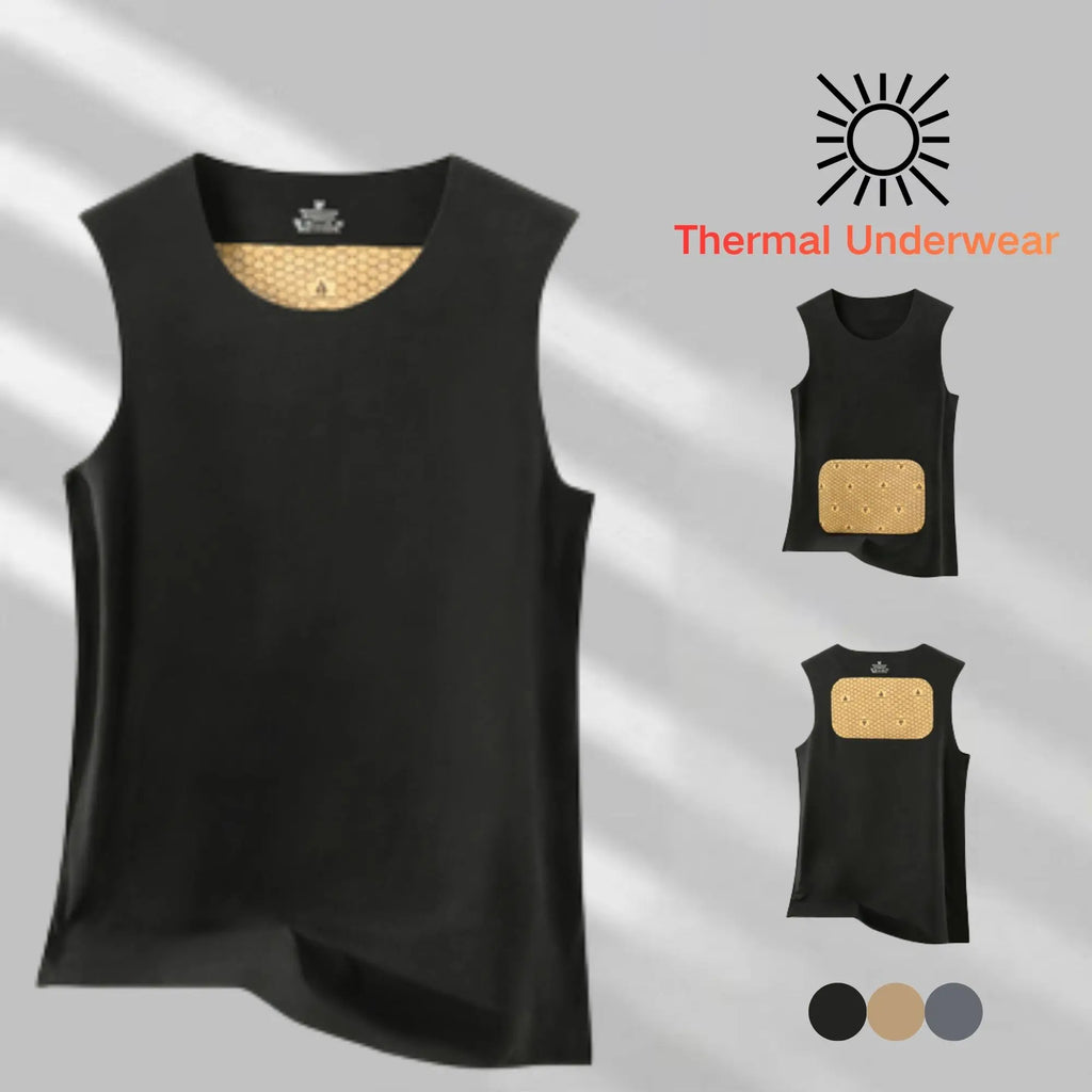 Men’s Thermal Vest - Menswear Seamless Base Layer, Protective Front & Back Waist-Abdominal Patches, Casual Men's Thermal Underwear, Solid, Cold Wash Compatible