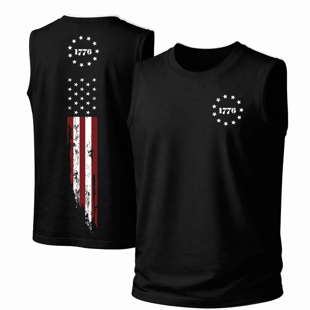 Men's Cotton Crew Neck Sleeveless Tank Top - Unisex 1776 Pride Graphic Print, Loose Fit, Breathable, Casual, All-Season Sporty Chic Men's Tanks, for Gym & Daily Wear, Hang Dry