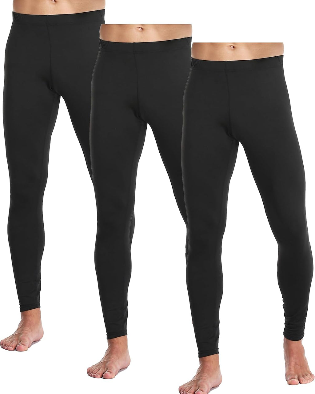 1 or 3 Pack Mens Long Johns Thermal Pants, Fleece Lined Base Layer Bottoms