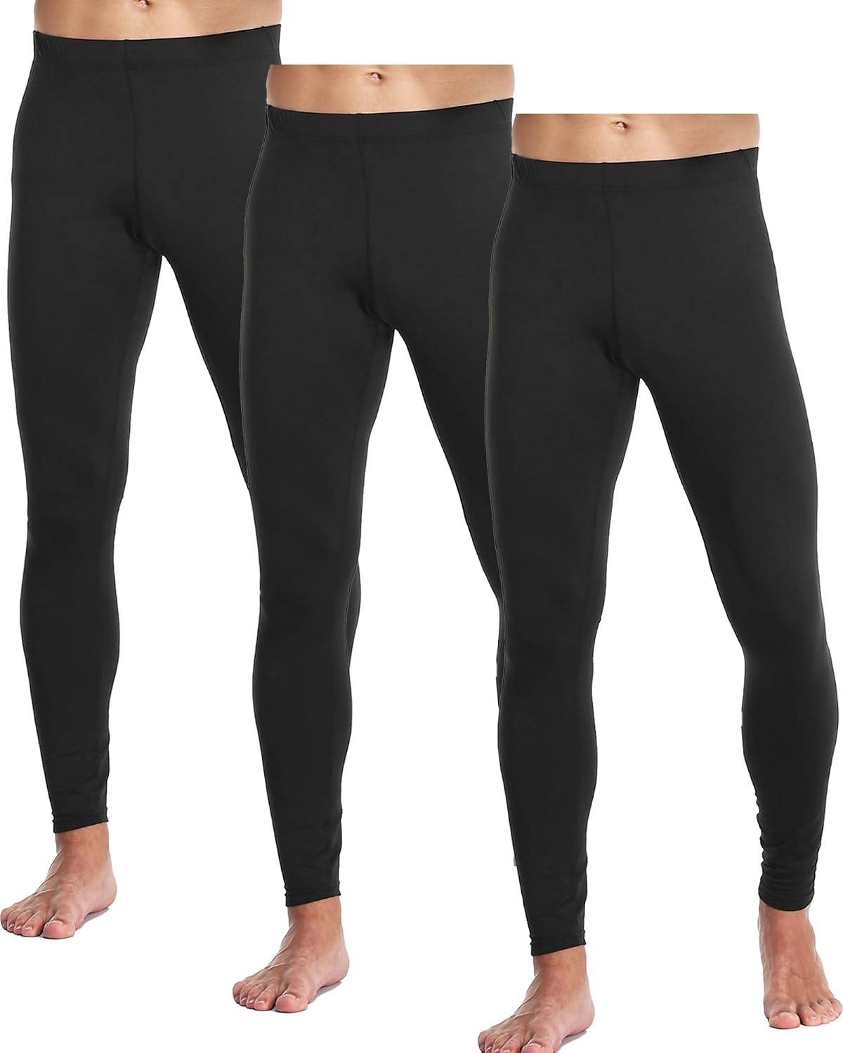 1 or 3 Pack Mens Long Johns Thermal Pants, Fleece Lined Base Layer Bottoms