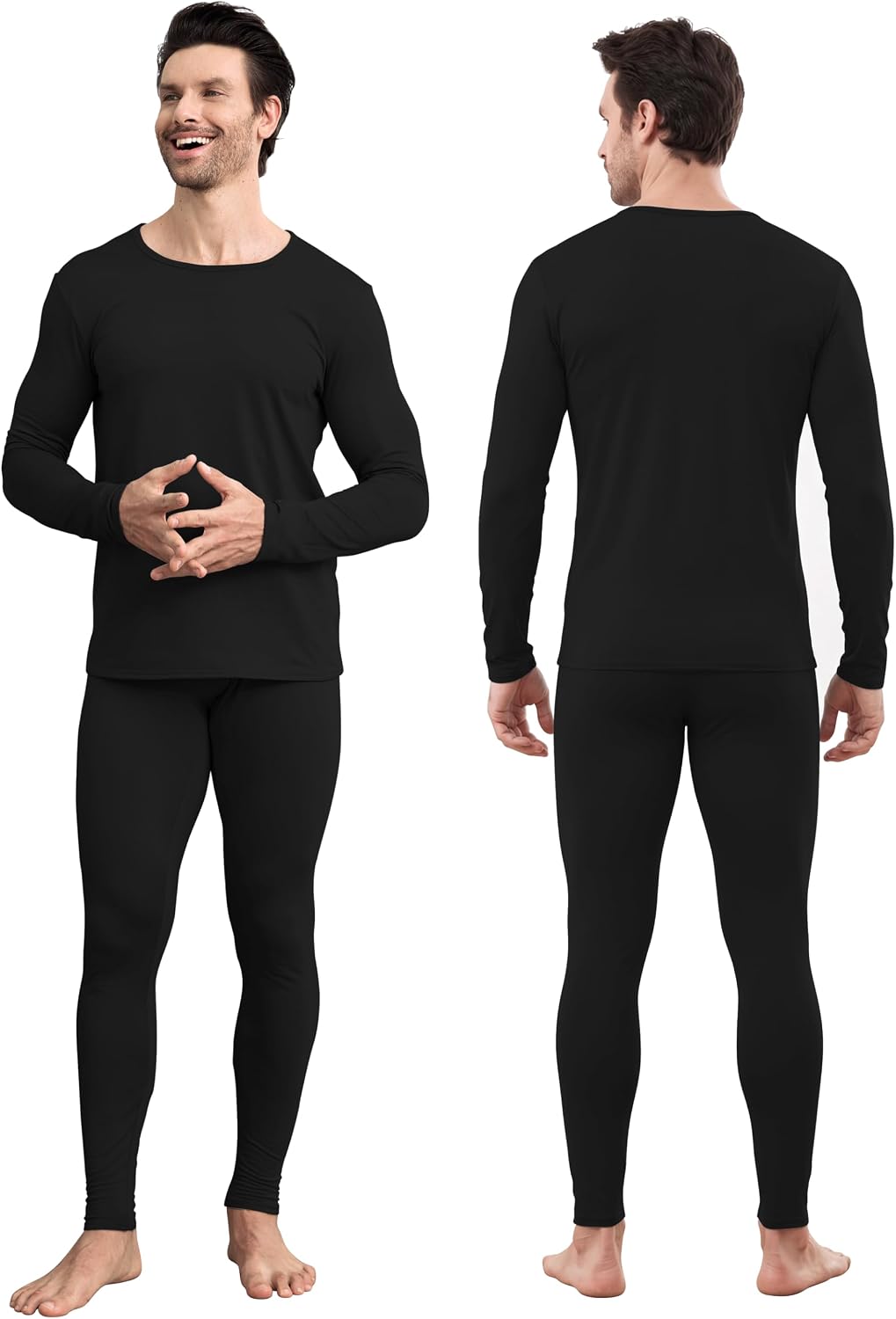 URATOT 2 Sets Men's Thermal Underwear Set Fleece Lined Thermal Underwear Soft Long Johns Top Bottom Set for Men Cold Winter