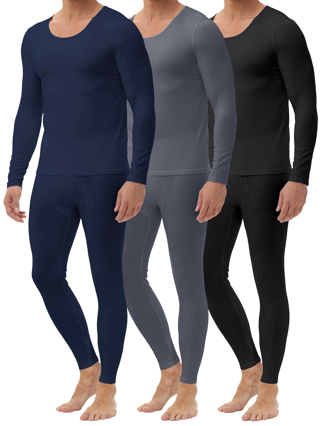 Winvote 3 Pack Thermal Underwear for Men Long Johns Fleece Lined Soft and Warm Set Base Layer for Cold Weather