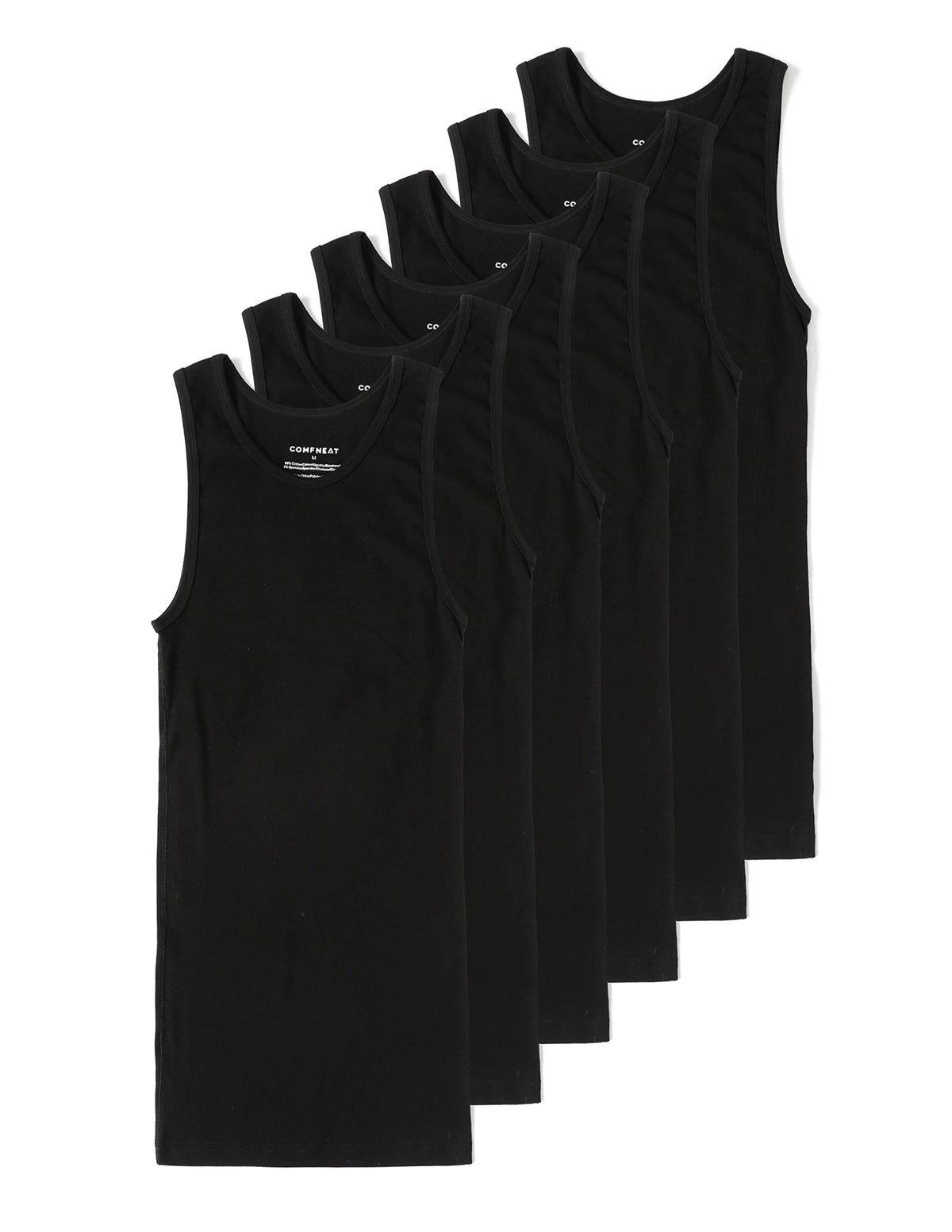Comfneat Men's 6-Pack Tight Fit Tank Tops Stretchy Cotton Undershirts