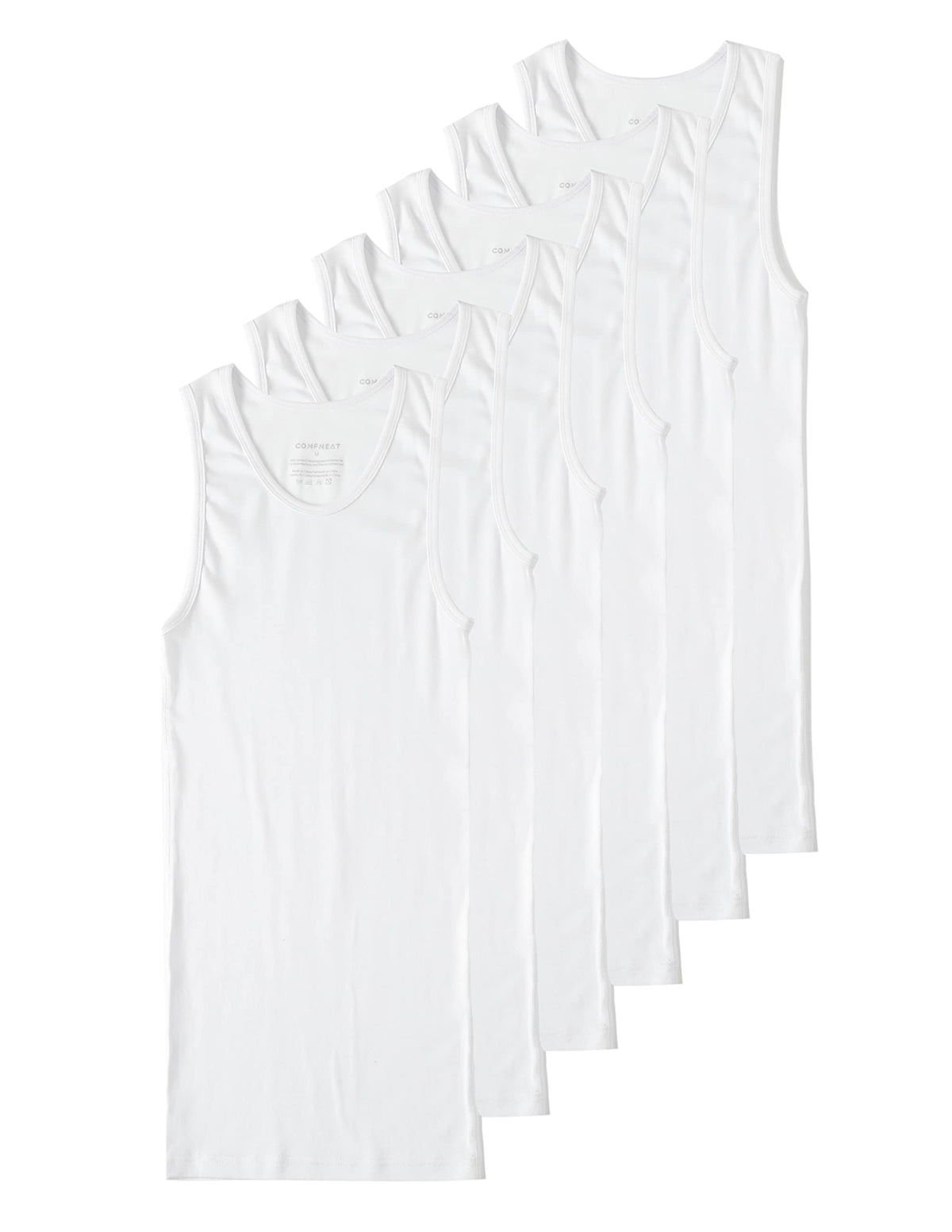 Comfneat Men's 6-Pack Tight Fit Tank Tops Stretchy Cotton Undershirts