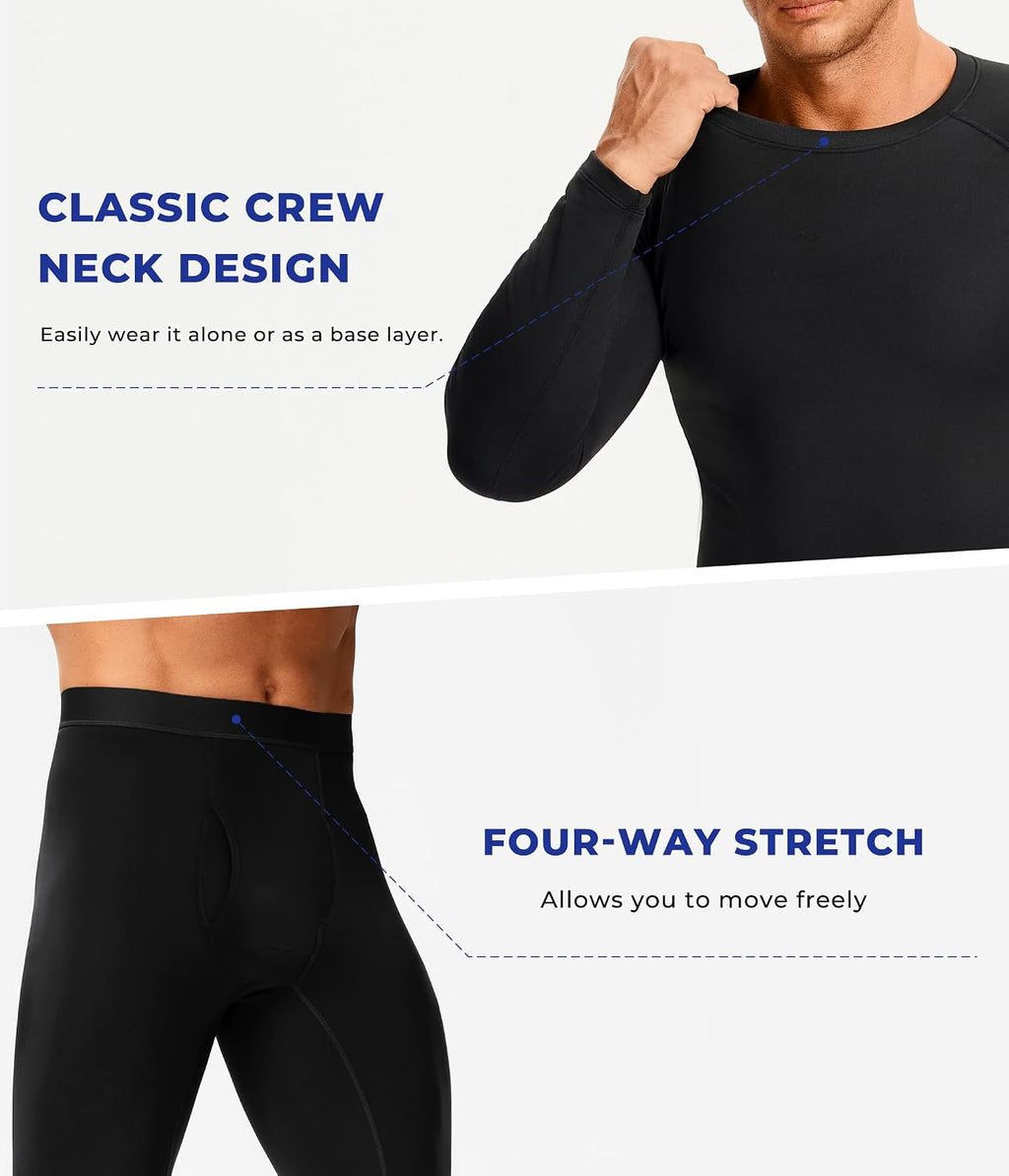 TAILONG Thermal Underwear for Men - Long Johns with Fleece Lined Base Layer Cold Weather Hunting Gear Top Bottom