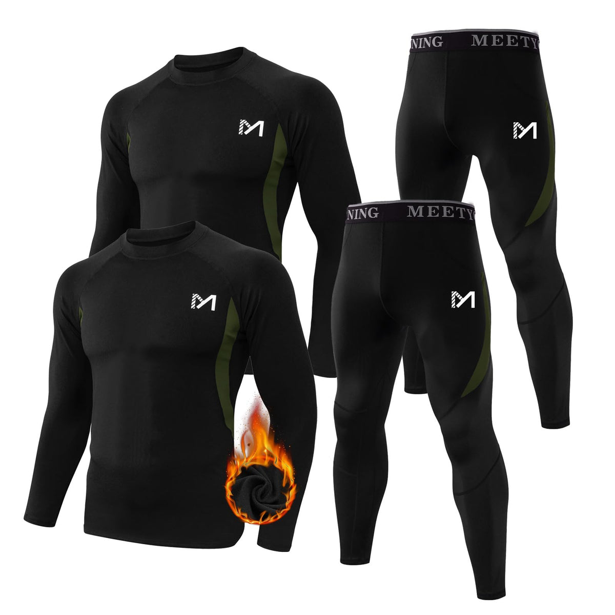 MEETYOO Thermal Underwear for Men,Men's Base Layer,2 Sets Long Johns Lined with Hunting Gear