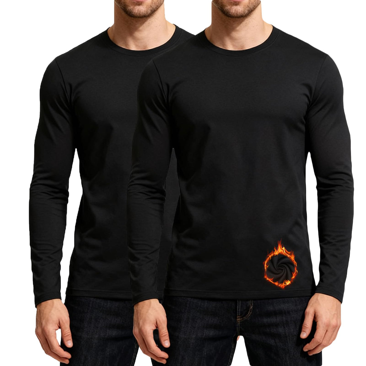1/2 Pack Men's Thermal Shirts Fleece Lined Wool Long Sleeve Slim Fit T-Shirts Athletic Stretch Sweater Undershirts