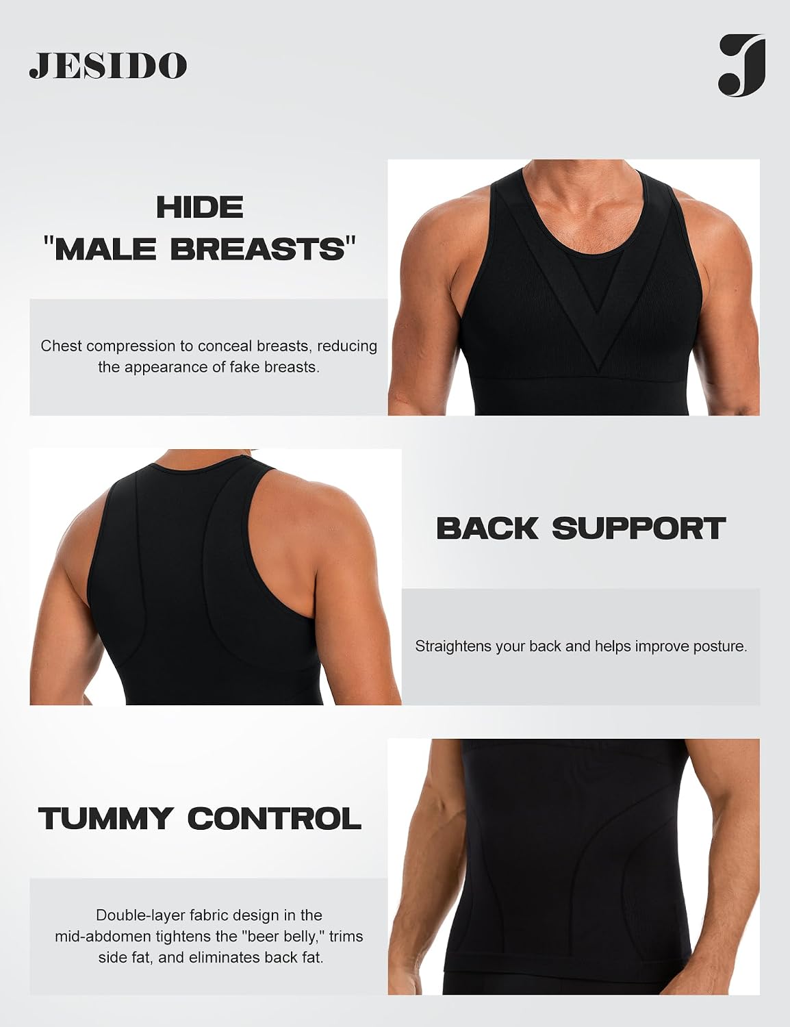 3 Pack Compression Shirt Men's Tummy Control Body Shaper Tank Top