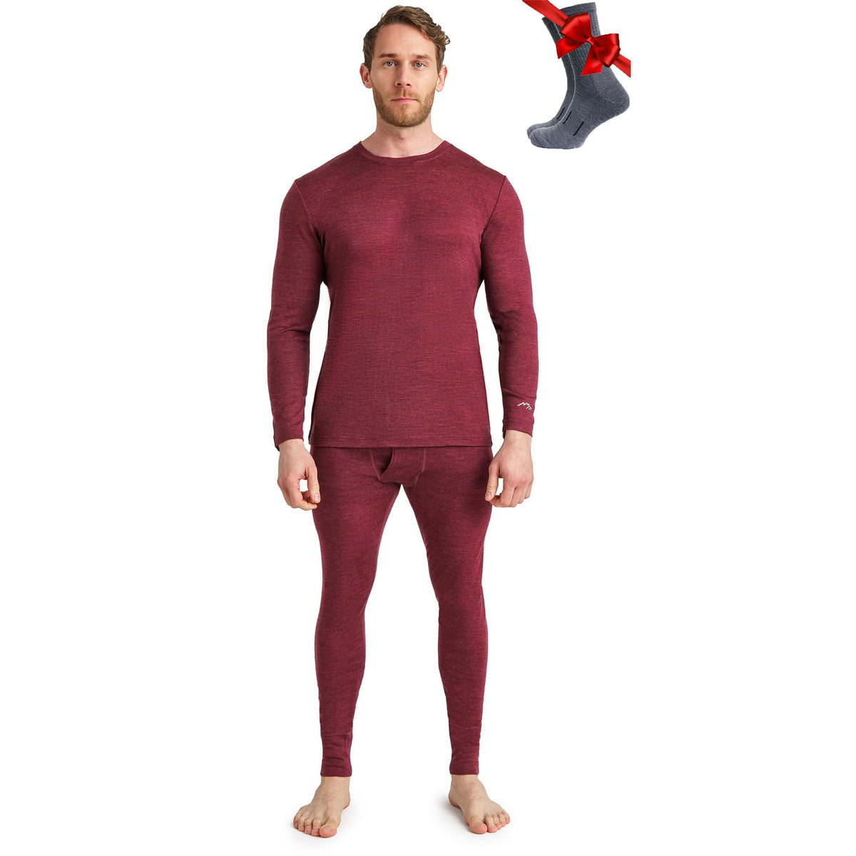 100% Merino Wool Base Layer Men Set - Thermal Underwear for Men Long Johns