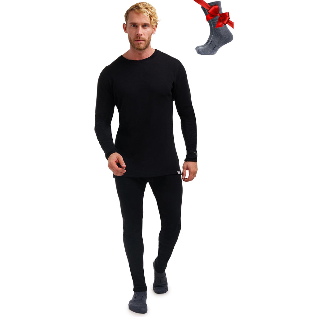 100% Merino Wool Base Layer Men Set - Thermal Underwear for Men Long Johns