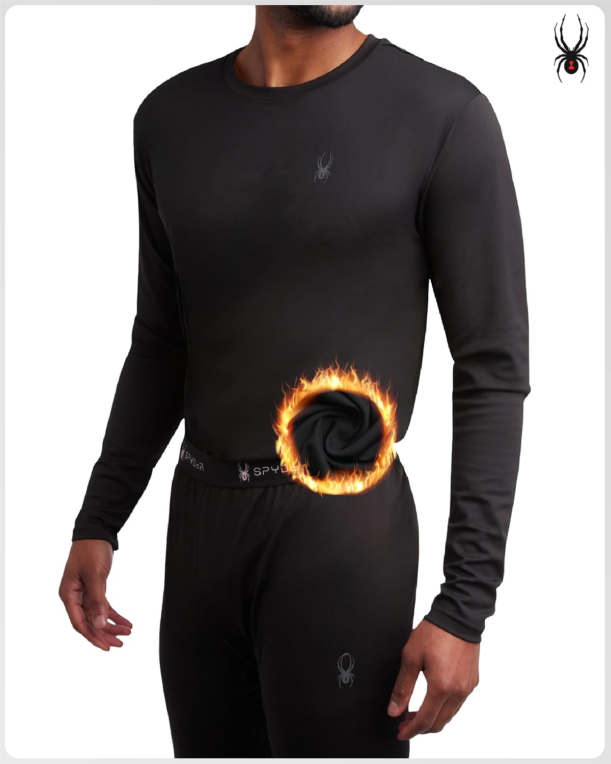Spyder Mens Thermal Underwear Set - 2-Piece Fleece Lined Stretch Soft