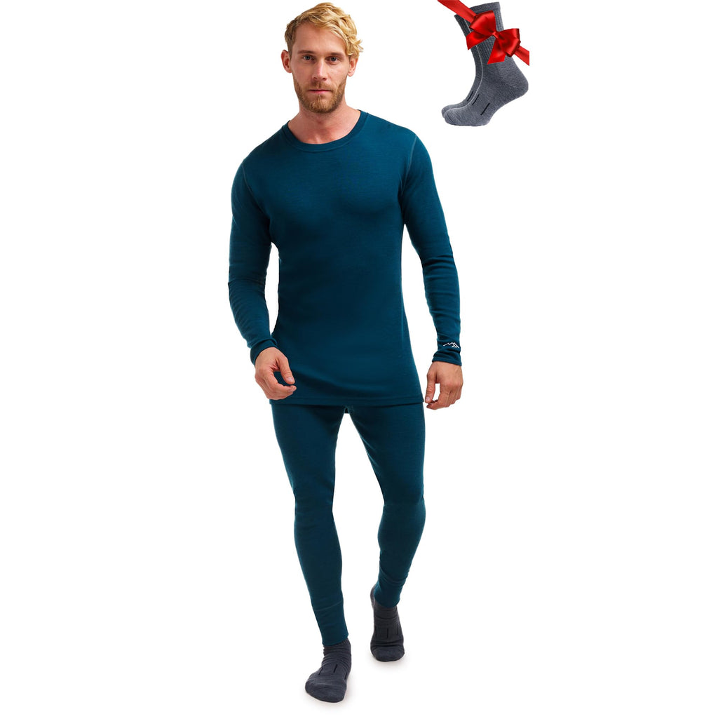 100% Merino Wool Base Layer Men Set - Thermal Underwear for Men Long Johns