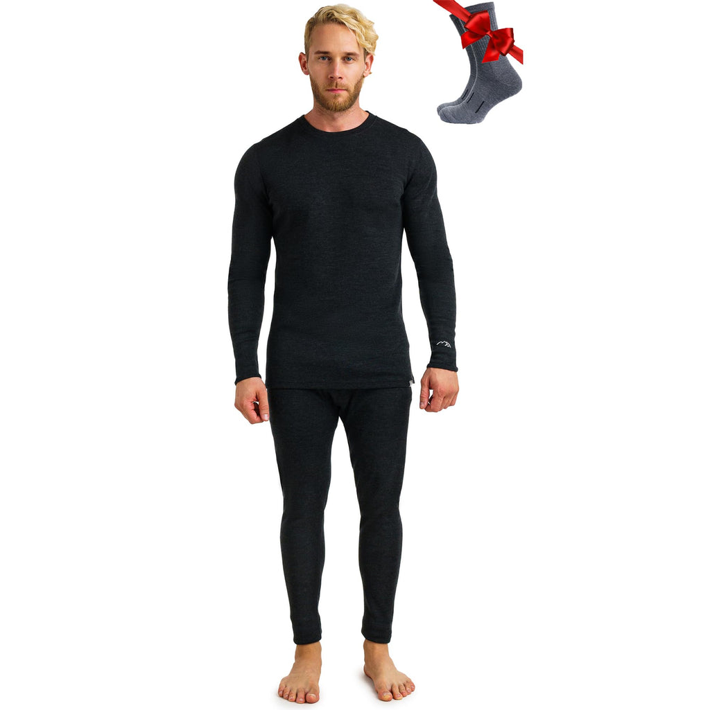 100% Merino Wool Base Layer Men Set - Thermal Underwear for Men Long Johns