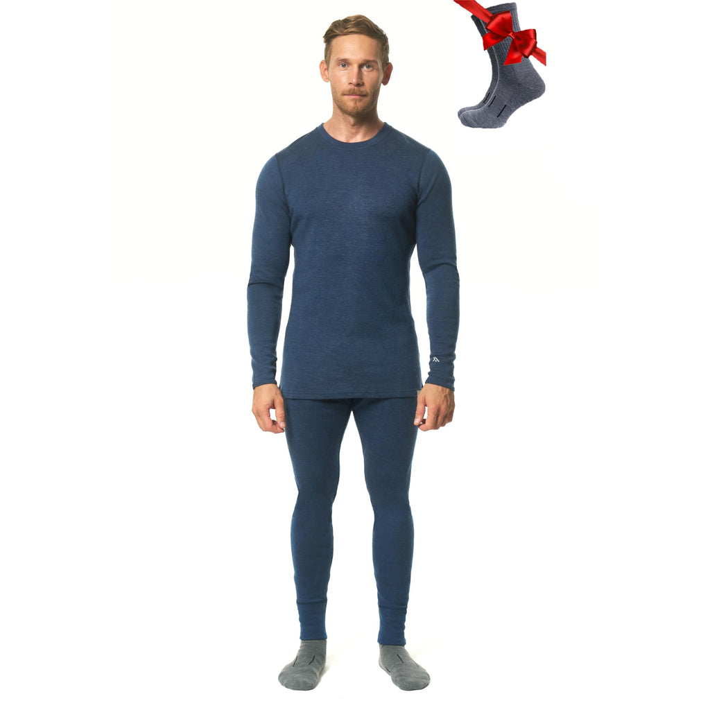 100% Merino Wool Base Layer Men Set - Thermal Underwear for Men Long Johns