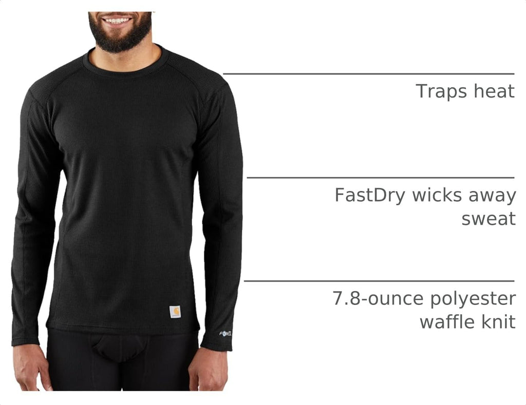 Carhartt Men's Force Midweight Waffle Base Layer Crewneck Top