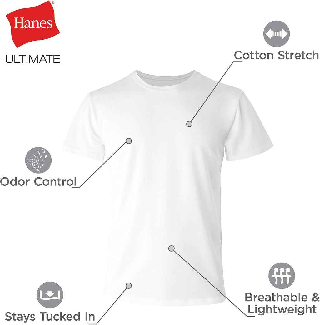 Hanes Men's Ultimate Comfort Fit Cotton Stretch Crewneck Undershirts, Multipack