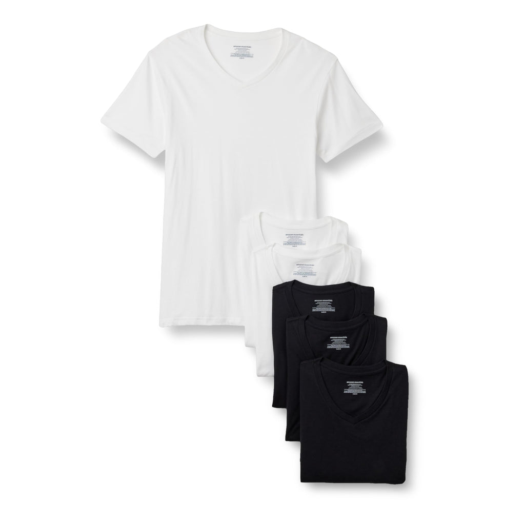 Amazon Essentials Men's Slim Fit V-Neck Undershirt, Breathable Cotton, Pack of 6