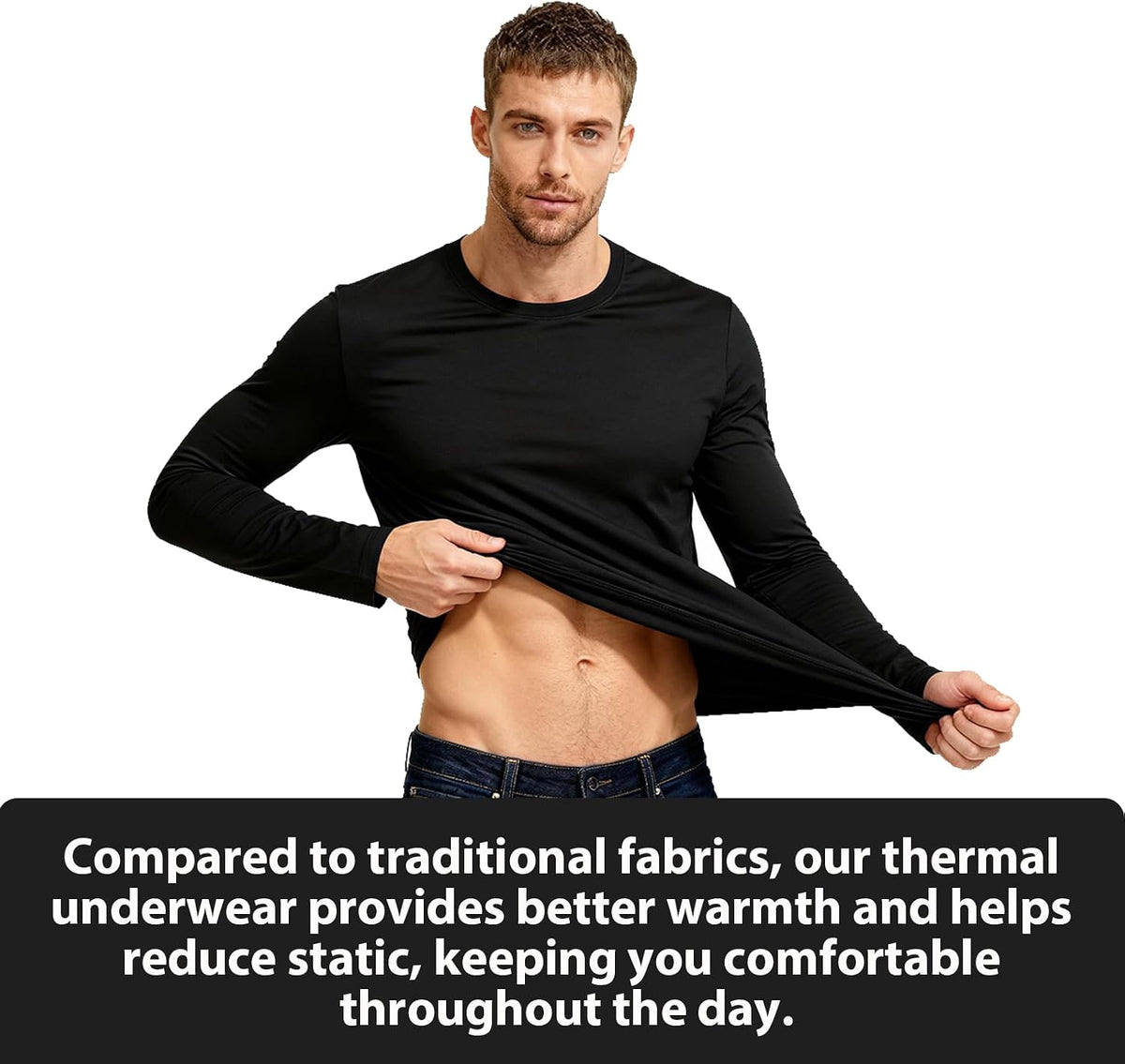 1/2 Pack Men's Thermal Shirts Fleece Lined Wool Long Sleeve Slim Fit T-Shirts Athletic Stretch Sweater Undershirts