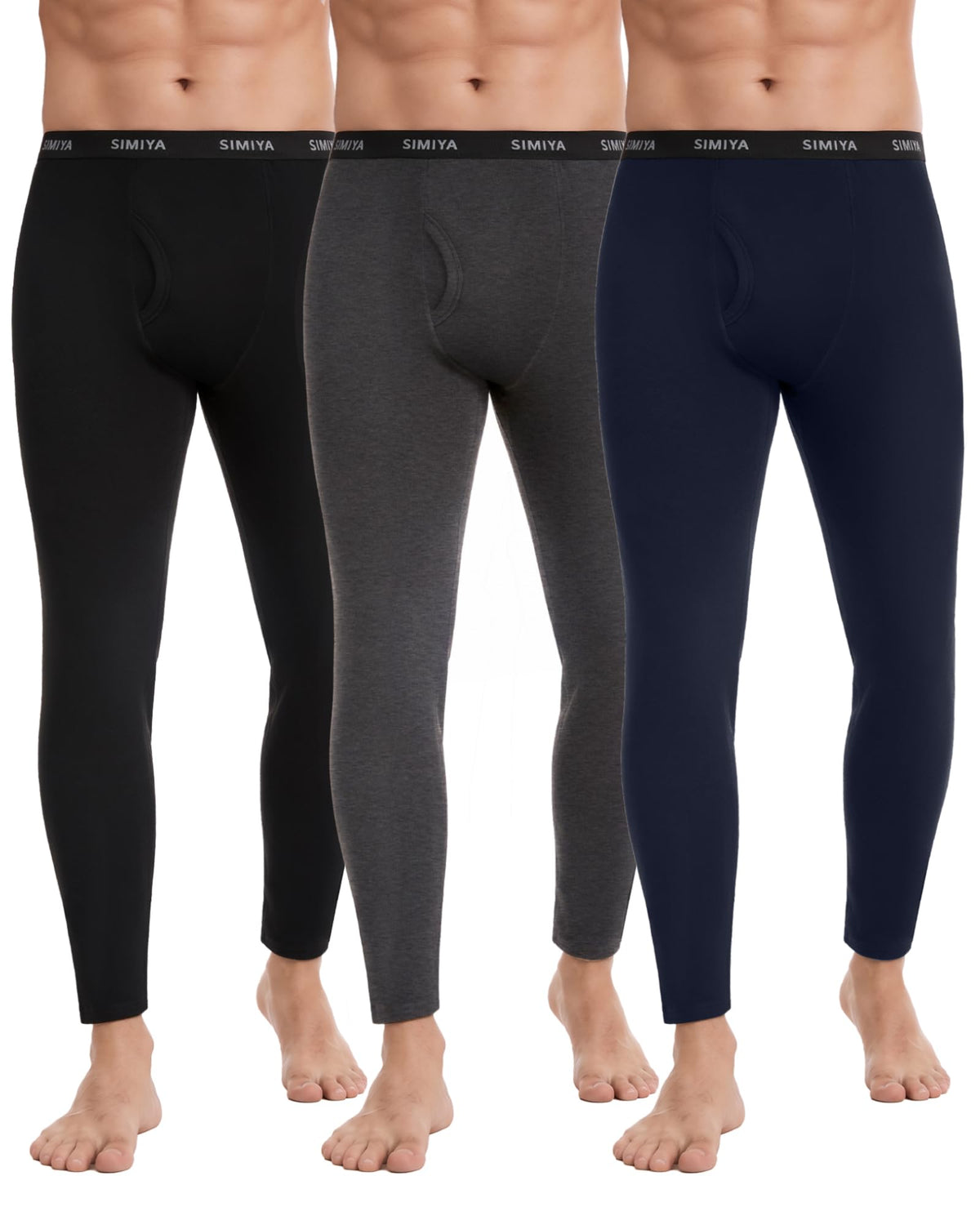 SIMIYA 2 Pack Men's Thermal Underwear Bottoms Fleece Lined Long Johns Pants