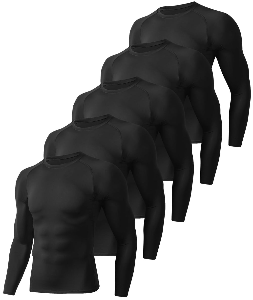 Compression Shirts for Men - Long Sleeve Black Workout Base Layer Athletic Gym Tops Quick Dry Running Undershirts