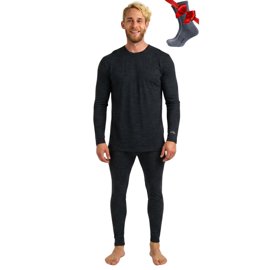 100% Merino Wool Base Layer Men Set - Thermal Underwear for Men Long Johns