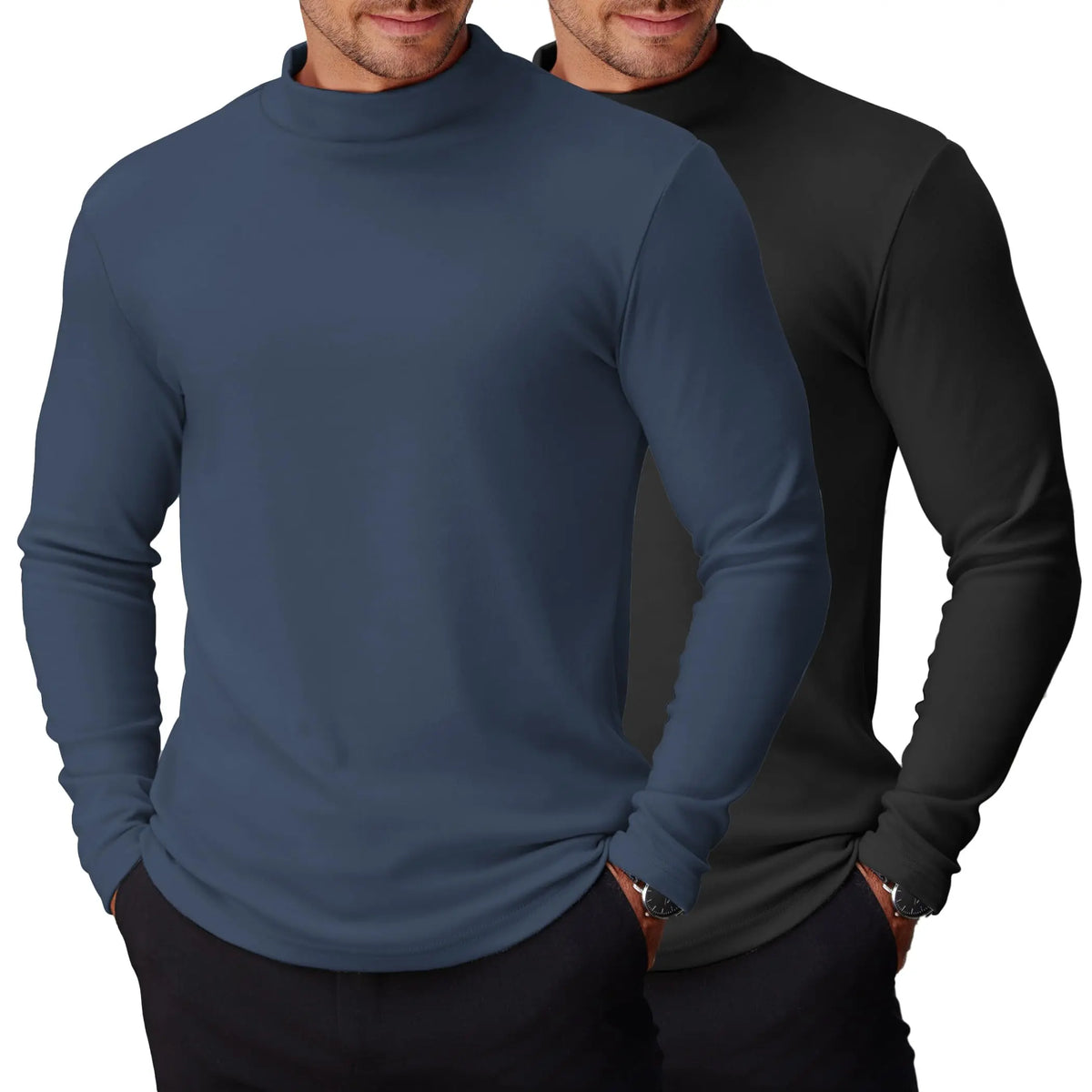 COOFANDY Men's Slim Fit Mock Turtleneck Long-Sleeve Spandex Knit Pullover Top - Basic Lightweight Thermal Undershirt with Warmth, Formal Work Wear for Pairing with Jackets, Suits, Jeans, Quality Fabric