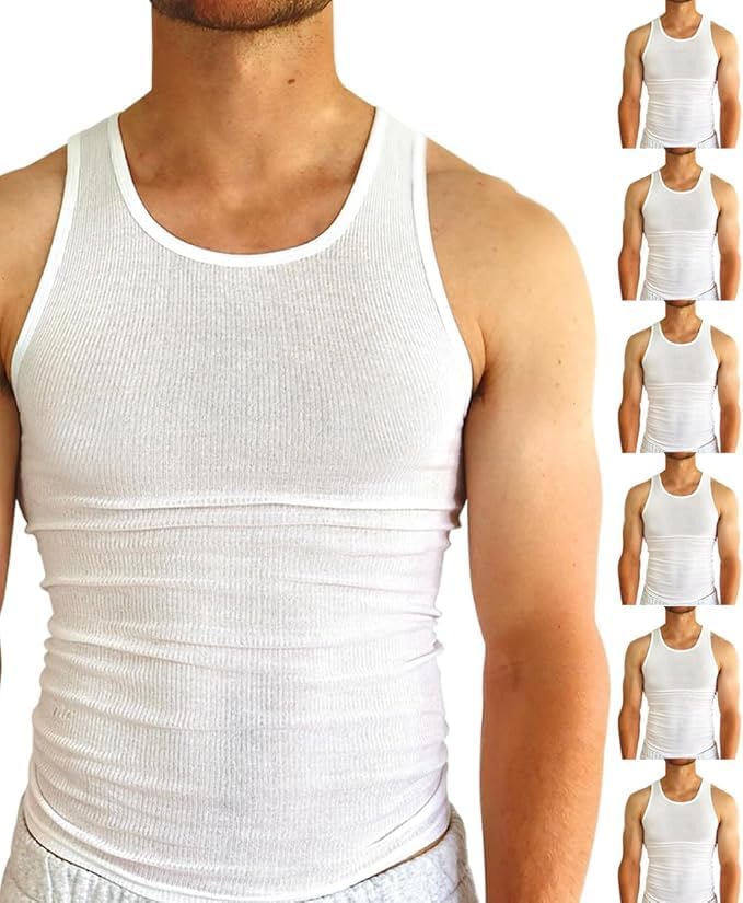 BROOKLYN VERTICAL Men’s 6-Pack Ribbed Tank Tops – Moisture-Wicking Lightweight Athletic Undershirts