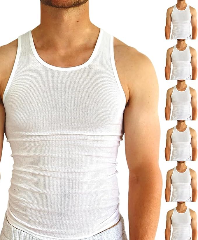 BROOKLYN VERTICAL Men’s 6-Pack Ribbed Tank Tops – Moisture-Wicking Lightweight Athletic Undershirts