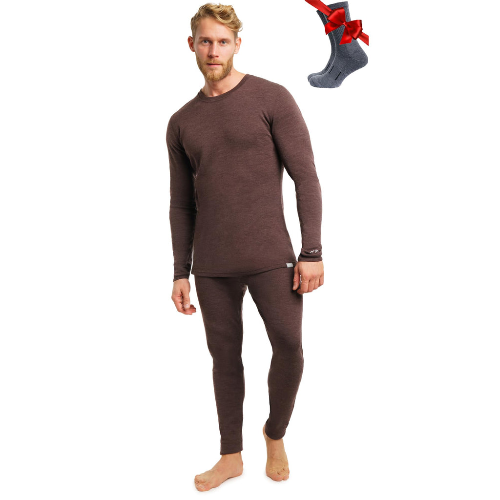 100% Merino Wool Base Layer Men Set - Thermal Underwear for Men Long Johns