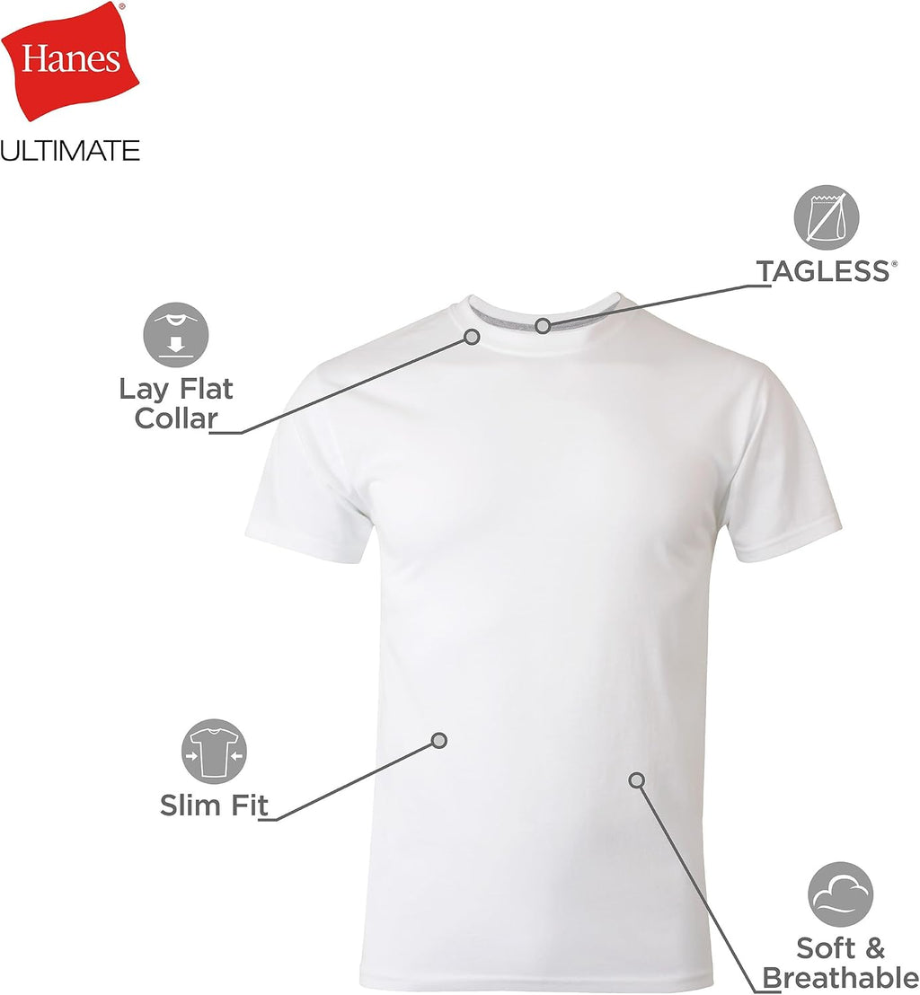 Hanes Men's Ultimate Undershirt ComfortBlend Slim Fit Tees for Men, Moisture-Wicking