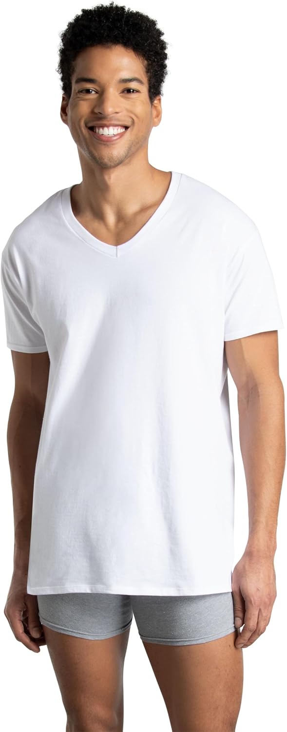 Fruit of The Loom Men's V-Neck Undershirts, Moisture Wicking & Tag Free, Also Available in Tall Sizes