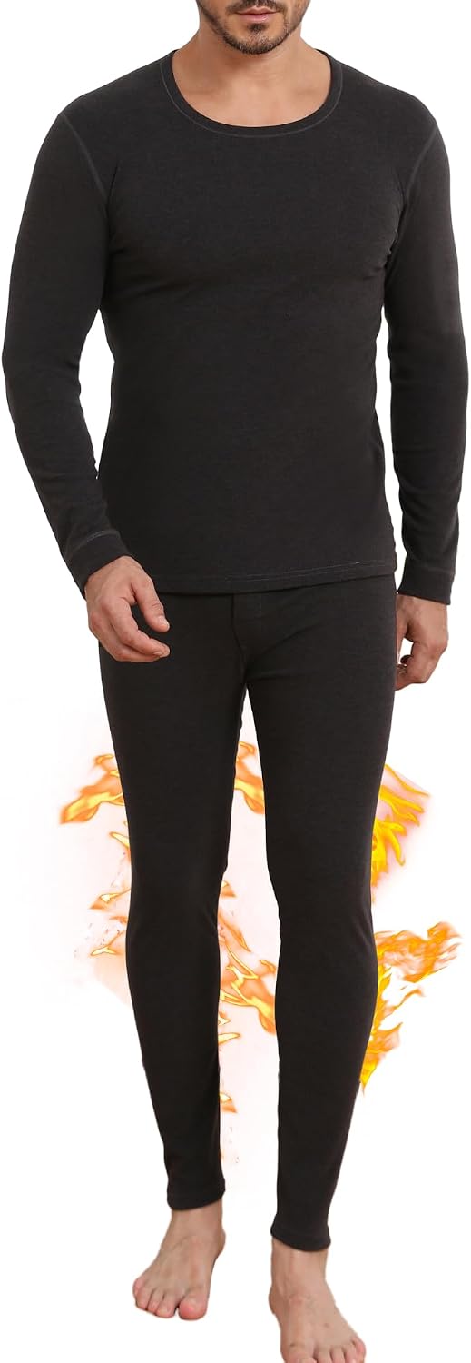 TRENDOUX Soft Thermal Underwear for Men: Warm Wool Long Johns with Fleece Lined, Base Layer Set for Cold Weather Top Bottom