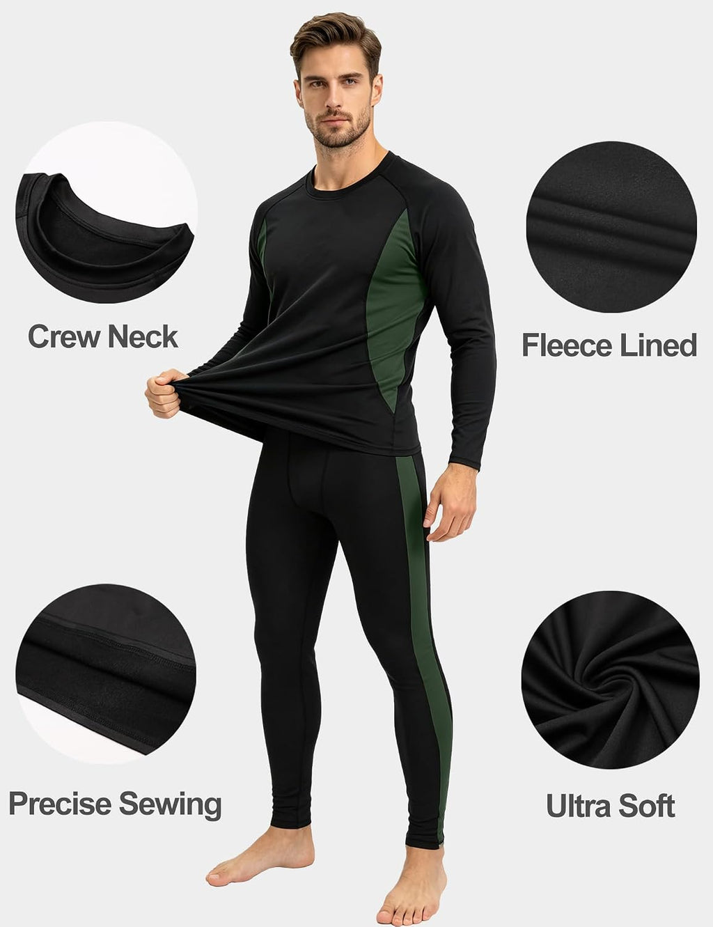 Dalavch 2 Set Mens Thermal Underwear Long Johns Fleece Lined Base Layer