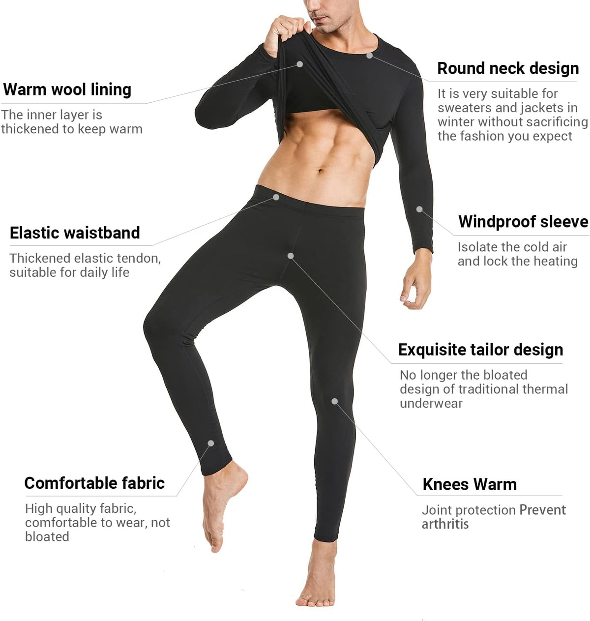 Mens Thermal Underwear Long Johns Set Base Layer Fleece Lined Winter Warm
