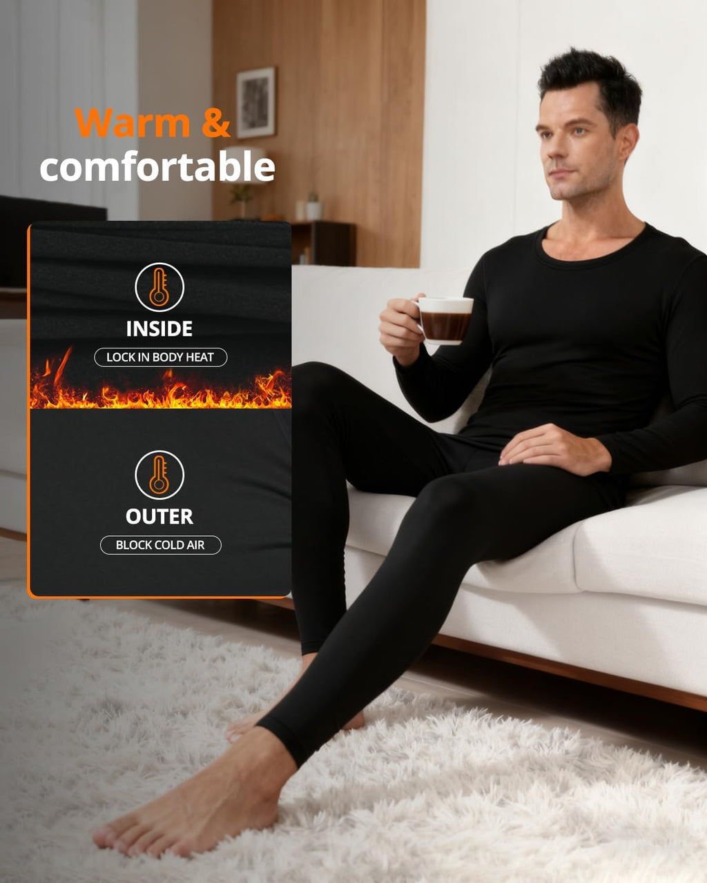 Mens Thermal Underwear Long Johns Set Base Layer Fleece Lined Winter Warm