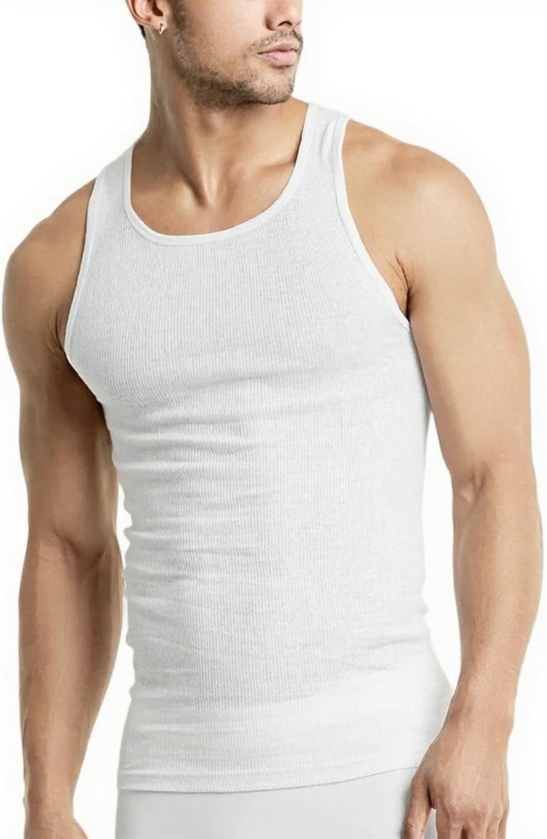 Men’s 3-Pack Cotton Ribbed Lightweight A-Shirt Undershirt Tank Top
