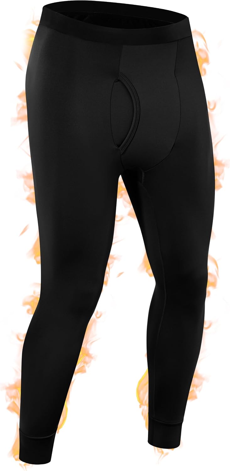 Roadbox Mens Thermal Pants Fleece Lined Long John Underwear Bottom with Fly