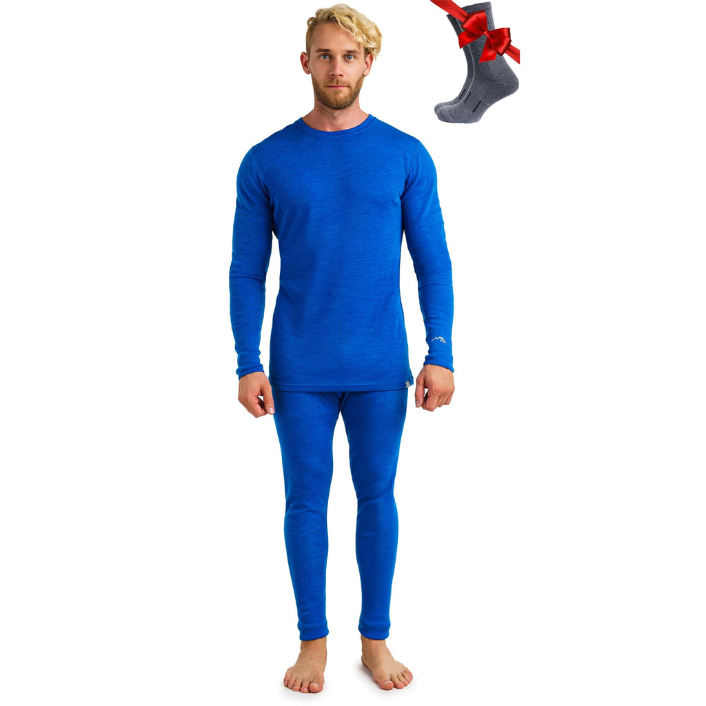 100% Merino Wool Base Layer Men Set - Thermal Underwear for Men Long Johns
