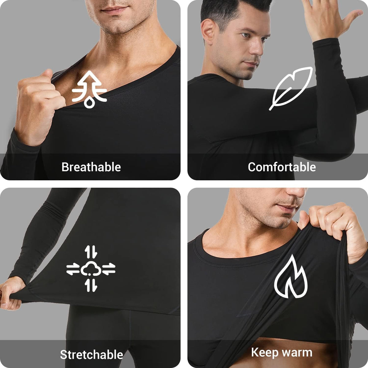 Mens Thermal Underwear Long Johns Set Base Layer Fleece Lined Winter Warm