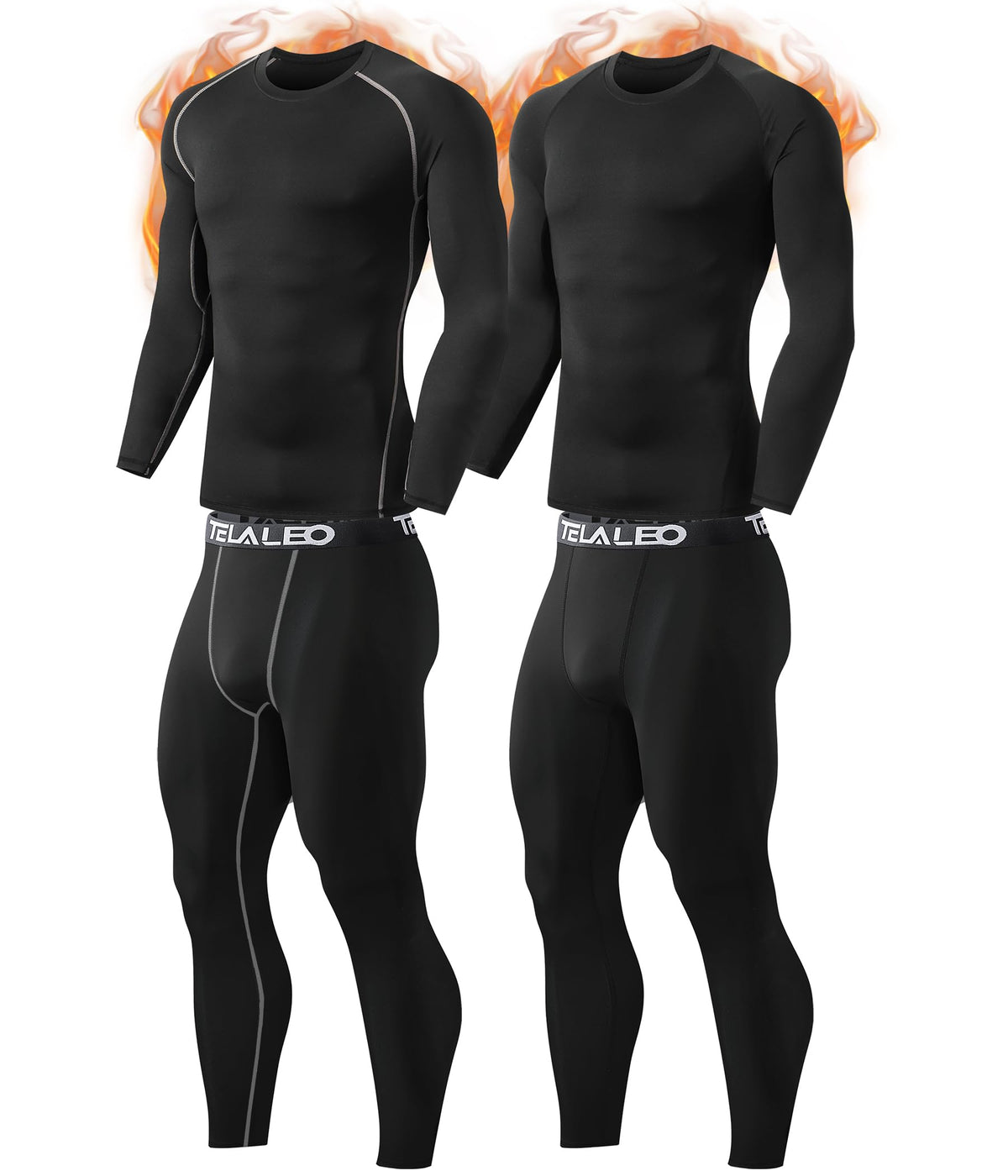 2 Set Mens Thermal Underwear Fleece Lined Long Johns Baselayer Shirts