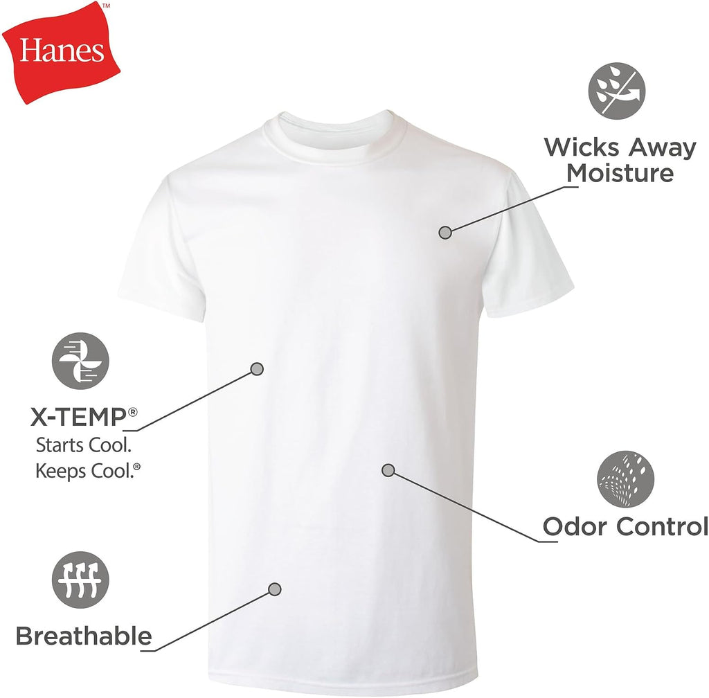 Hanes Men's Performance Undershirt, X-Temp Moisture-Wicking Crewneck, White 5-Pack
